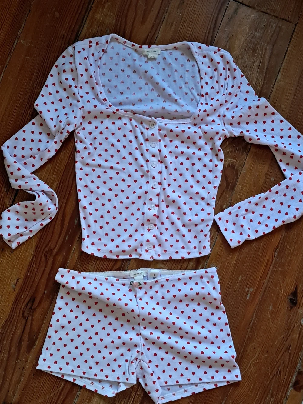 Aeropostale White Pajama Set with Red Heart Print